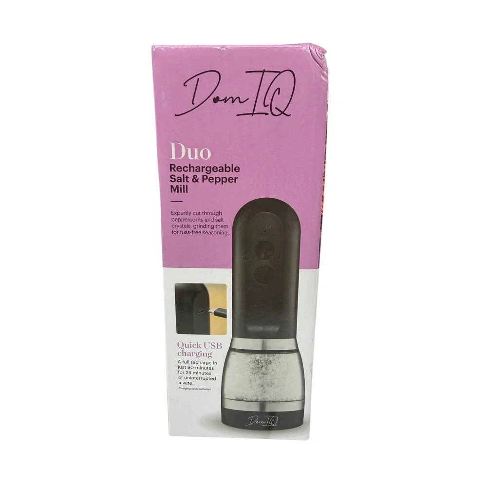 DomIQ‎ Duo Rechargeable Salt and Pepper Mill Electric 2-in-1 Grinder USB Black
